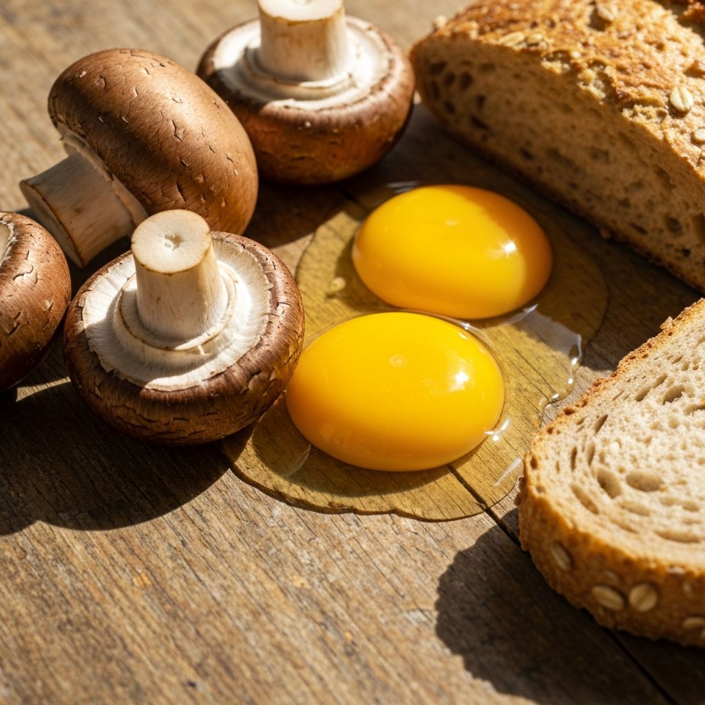 Pilze, Eier und Vollkornbrot
